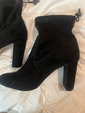 Express Black Suede High Block Heel Ankle Booties